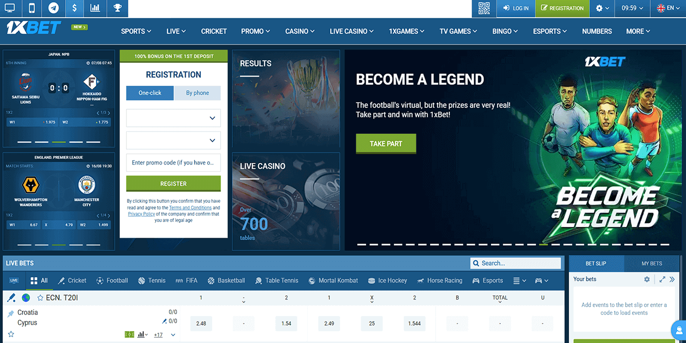 1xBet Desktop Website