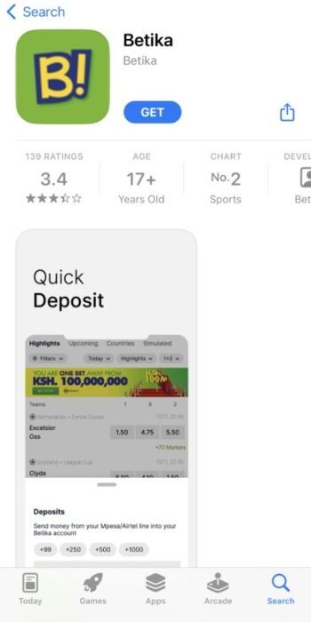 betika application icon on phone